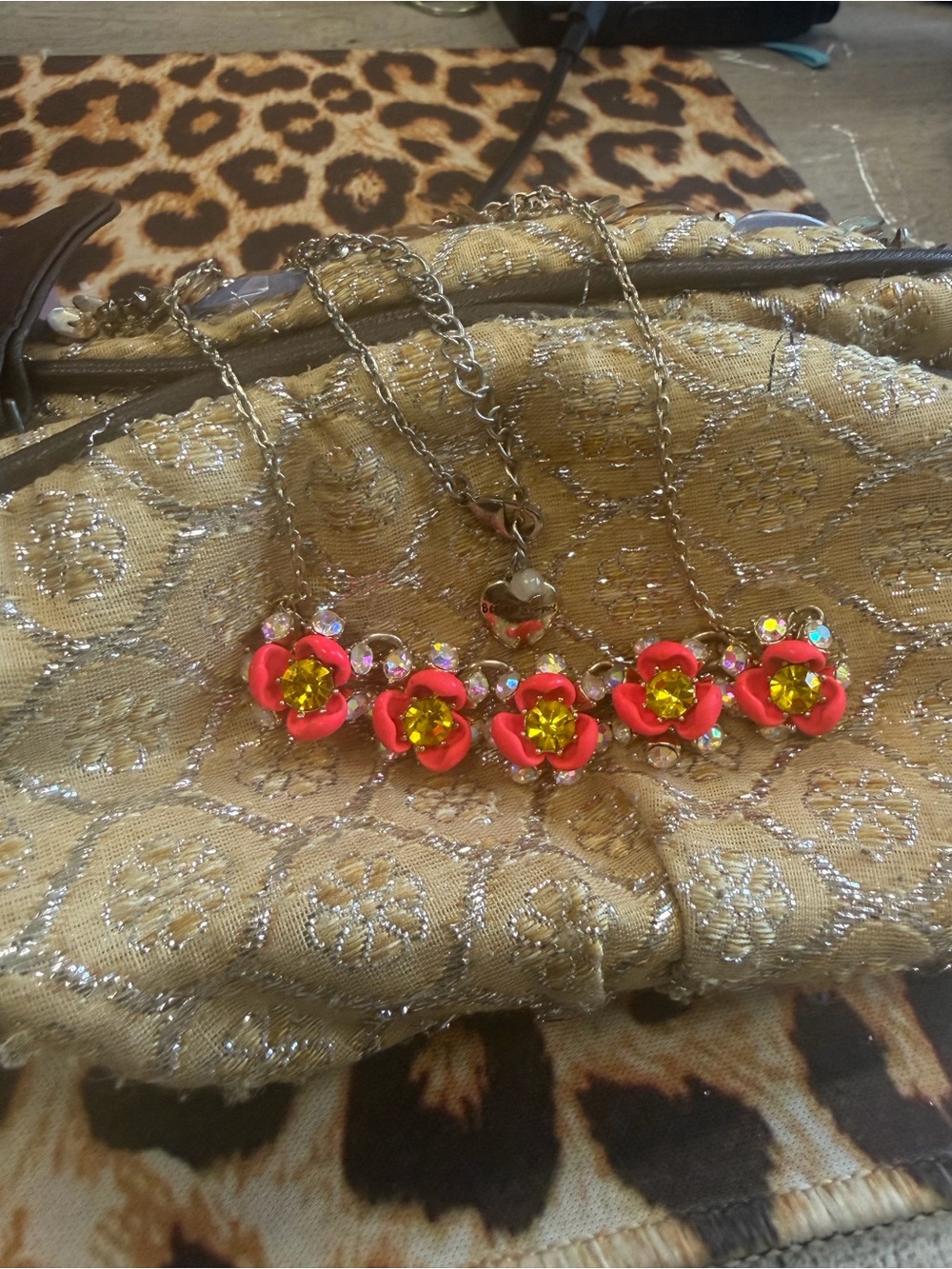 Betsey Johnson Neon Pink & Yellow Floral Necklace